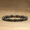 Pulsera Espaciadora de Coco de Piedra de Hierro con Cuentas de Ónice Negro Pulsera Elástica con Cuentas Joyería Vintage de Playa de Verano para Hombre