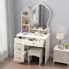 Tocador para dormitorio, tocador de maquillaje simple y moderno con espejo, mesita de noche con gabinete de almacenamiento, pequeño tocador de moda estilo influencer de Instagram para niñas