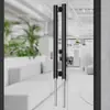 Manija de Puerta de Vidrio de Acero Inoxidable Manija Envainada en Cuero Caja de Hotel Manija de Puerta Doble de Madera Maciza Negra Personalizada