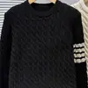 Marca de Tendencia Old Money Estilo Europeo Otoño Invierno Suéter para Hombre Tejido de Canalé Rayas de Cuatro Barras Casual Cuello Redondo Suéter de Punto