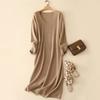 Pinrong Otoño e Invierno Nuevo Cuello en V 100 Vestido de Cachemira Pura para Mujer Suelto Tejido Lazy Sobre la Rodilla Fondo Falda Larga