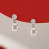 Brincos de Agulha em Prata Esterlina S925 no Mesmo Estilo de Zhao Liying, Brincos com Pingente de Pérola Vermelha, Brincos Retrô de Alta Qualidade para Mulheres