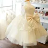 Vestido de Princesa para Niña Pequeña, Vestido de Boda Infantil, Atuendo de Performance para Niña, Vestido Blanco Voluminoso de Dama de Honor, Verano