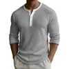 Amazon Y2 Transfronterizo Ropa de hombre europea y americana Estampado digital Camisa POLO Henley casual de manga larga para hombre de dos tonos con 3 botones