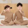 Ropa de Otoño para Niños, Pantalones de Otoño, Conjunto de Ropa Interior de Cuello Medio para Niños y Niñas, Suéter de Algodón de Terciopelo Doble Cara, Conjunto de Pijama, Invierno