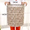 Grande cesto de armazenamento redondo para uso doméstico para roupas, feito de tecido de algodão e linho, à prova d'água, um ótimo item de organização para a casa, cesta de armazenamento dobrável para brinquedos