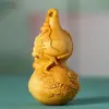 Ciprés Fortuna y Longevidad Calabaza, Adorno Portátil Tallado en Madera Maciza, Boj Nuevo Estilo Chino Artesanía Portátil