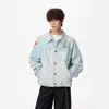 Chaqueta de Mezclilla Rayada con Degradado Americano para Hombre Otoño High Street Corta de Trabajo Marca de Tendencia Versátil Casual