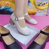 Verão 2026 Novos Sapatos Perfurados de Trama Vazada Sola Macia Salto Bloco Mary Janes Francesas Sapatos Femininos Salto Médio Sandálias Versáteis
