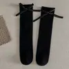 Calcetines holgados para niña 2025 Primavera y Otoño Estilo coreano Calcetines altos hasta la rodilla o la pantorrilla con lazo Algodón peinado Anti-pilling Calcetines de media pantorrilla