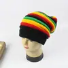 Touca de tricô listrada de sete cores chapéu de lã jamaicana chapéu pullover plissado da moda para homens e mulheres