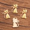10 Cores 13*21mm Acessórios de Joias de Liga DIY Pingente de Gatinho com Óleo Colorido Estampado Charme Animal Dourado Kc