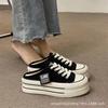 Zapatillas de Verano 2025 con Plataforma Gruesa y Aumento de Altura, Trbottomyy y Versátiles, Zapatos de Lona Casuales de Moda Tipo Mula de Un Lado para Mujer