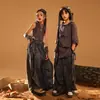 Traje de Ropa Moderna para Street Dance Infantil, Traje Gris con Capucha de Manga Corta para Niño, Traje de Performance Estilo Wasteland Fresco y Atrevido para Niña