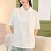 Cuello de Camisa para Mujer Estilo Hong Kong Polo Casual Holgado Camiseta de Manga Corta Cuello de Camisa Color Sólido Exterior Manga Corta Color Sólido Venta al por Mayor Transfronteriza