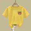 2044# Camiseta de Algodão Puro de Manga Curta para Meninos e Meninas Verão Infantil 2025 Novo Estilo Top Tendência de Manga Meia para Meninos