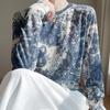 Camiseta Básica Tie-Dye em Pintura a Tinta Tencel Solúvel em Água Tricotada Manga Longa Moderna e Versátil Primavera Nova Roupa Externa e Roupa Interna
