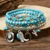 Nuevo juego de pulseras de cuentas turquesas transfronterizas europeas y americanas, juego de pulseras de cordón elástico de moda, cadena hecha a mano de estilo bohemio