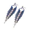 Brincos de Corrente Longa com Garras Exageradas Elegantes de Prata S925 com Strass para Mulheres Brincos com Franjas de Diamante Colorido Europeus e Americanos Brincos da Moda
