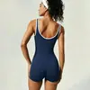 Pantalones cortos europeos y americanos de cintura ceñida para mujer, top deportivo ajustado para fitness, mono de yoga, pantalones cortos de cuerpo de secado rápido