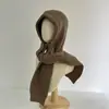 Chapéu Estilo Coreano e Cachecol Integrados Balaclava de Lã Waffle Outono e Inverno Quente e à Prova de Frio Proteção para as Orelhas Chapéu de Tricô