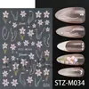 Pegatinas para decoración de uñas con micrograbado de Año Nuevo pétalos dulces con estampado en caliente flores blancas pequeñas tallos y hojas doradas Pegatinas para decoración de uñas francesas