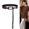 Cinturón Ancho con Hebilla Cuadrada y Borla para Mujer, Faja Marrón Vintage, Versátil para Camisas, Vestidos, Suéteres, con un Diseño Elegante