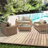 Sofá de Ratán para Exteriores Impermeable y Resistente al Sol Muebles para Terraza de Jardín al Aire Libre Sofá de Ocio para Villa Juego de Mesa de Café