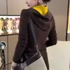 Outono e Inverno Novo Estiloso Redutor de Idade Cor Color Block Meio Zíper Manga Longa Camisa da Moda Celebridade da Internet Popular Moda Camiseta com Capuz
