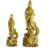 Estatua de latón al por mayor de Buda Guanyin, Guanyin de pie sobre un dragón con ramas de sauce, decoración para sala de estar del hogar, estatua de latón de Guanyin para adoración en el salón budista