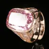 2025 Zhuang Shengsheng Joias Cobre Banhado a Ouro Diamante de Alto Carbono Flor de Gelo Diamante Quadrado Cobre Incrustado com Anel Retro Ouro Rosé 12*16