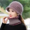 Conjunto de Gorro y Bufanda de Lana Otoño e Invierno para Adultos Mayores Elegante y Versátil Forro Polar Cálido Terciopelo de Ardilla Gorro de Punto para Mujer