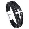 Joias Europeias e Americanas de Venda Quente Transfronteiriça, Pulseira Trançada de Couro com Cruz de Liga da Moda para Homens, Pulseira Personalizada com Fecho Magnético