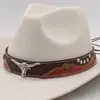 Sombrero artístico de estilo étnico retro con sombrero de paja de ala ancha, sombrero de copa, sombrero de vaquero, accesorios especiales de cinturón, cordones decorativos retro