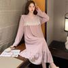Algodón Jacquard Mujer Primavera Otoño Estilo Dulce de Princesa Manga Larga Midi Camisón Talla Grande Ropa de Dormir Casual Dulce Ropa de Casa