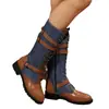 26 Inverno Novo Comércio Exterior Tamanho Grande Fivela Botas de Montaria Cano Alto Feminino Outono Novo Bico Redondo Salto Bloco Cadarço Botas de Couro