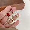 Joyería de Qingdao Aguja de Plata S925 Lujo Ligero Color Contraste Aretes de Tuerca para Mujer Aretes de Gota de Aceite para Niña Accesorios Simples Geométricos para la Oreja Clips para la Oreja