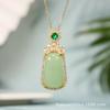 Colgante de jade verde Dongling, cobre y plata bañados en oro, sin importar la hebilla de princesa con incrustaciones de fideos de huevo, cadena de lana, colgante de suministro en vivo