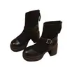 Botas de tornozelo com fivela retrô, nova coleção outono/inverno 2026, forradas com fleece, com zíper, projetadas para mulheres baixinhas, com efeito de alongamento e emagrecimento, estilo botas Martin