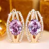 Pendientes ovalados de circón morado estilo europeo y americano, superventas transfronterizos, pendientes huecos con incrustaciones de diamantes y gemas de colores, venta al por mayor