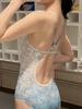 Elegante Traje de Baño Sirena Simple Adelgazante de Corte Slim para Niña Traje de Baño Sirena Pecho Pequeño Sexy Espalda Descubierta para Mujer