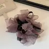 Goma para el pelo scrunchie de malla atmosférica con lazo de pedrería para moño de mujer, alta elasticidad
