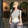 Fotos Reales y Precios Reales # Cárdigan de Punto con Cuello en V de Seda Helada para Mujer de Manga Corta Verano Nuevo Diseño de Deseo Puro Top Corto de Nicho