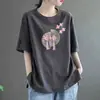 Camiseta de manga corta de algodón imitación para mujer, comercio exterior transfronterizo, nicho, top retro de venta caliente con estampado estilo chino y frente abotonado