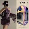 Sexy Nuevo Estilo Chino Hebilla Encaje Cuello Alto Cheongsam Lujuria Pura Chica Caliente Púrpura Halter Sexy Ropa Interior para Mujer