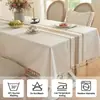 Toalha de Mesa Retangular, Estoque Disponível, Tecido Poliéster com Aparência de Linho com Faixa Central Tecida em Crochê e Borda de Franjas para Sala de Jantar, Festa e Decoração de Casa, Fornecimento Direto da Fábrica