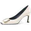 Zapatos de tacón bajo cuadrados de nuevo estilo para mujer, tacón medio, verano 2026, retro francés, punta cuadrada poco profunda, tacón fino, gris elefante, tacones altos para el trabajo