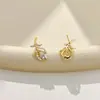 Brincos Brilhantes em Forma de Folha com Zircônia e Pérola Estilo Coreano, Novos Brincos Versáteis de Luxo Leve para o Dia a Dia