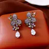 Brincos Pingente Flor de Zircônia Agulha de Prata Vintage Brincos Retro de Alto Padrão Brincos Exquisitos Versáteis para Mulheres