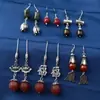 Pendientes de Plata de Ley S925 Flor de Capullo Jaspe Cinabrio Ágata Estilo Étnico Carácter Fu Antiguo Vintage Pendientes Pendientes